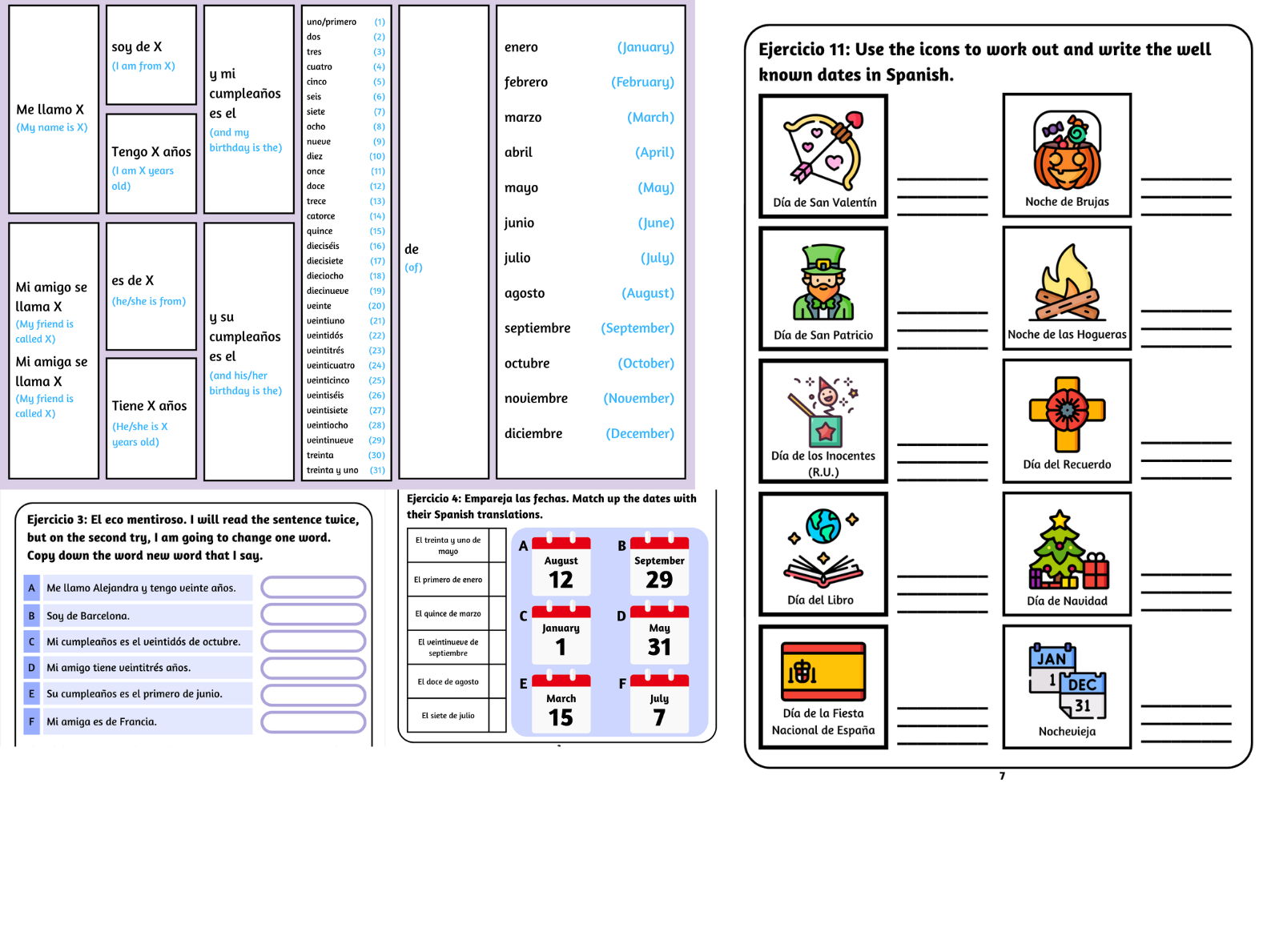 KS3 booklet bundle - introducing myself and saying my birthday