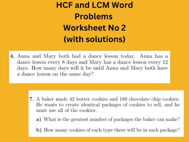 HCF And LCM Word Problems Worksheet No 2 with Solutions Teaching 