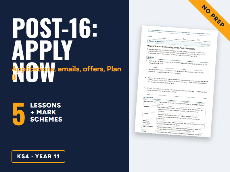 Year 11 Post-16 Applications PSHE Lessons