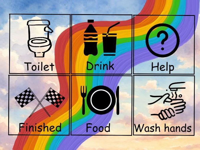 Rainbow themed communication board