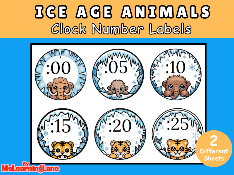 Ice Age Animals Clock Cover | Prehistoric-Themed Printable Classroom Decor for Telling Time