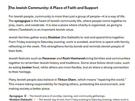 The Jewish Community - Reading and Questions