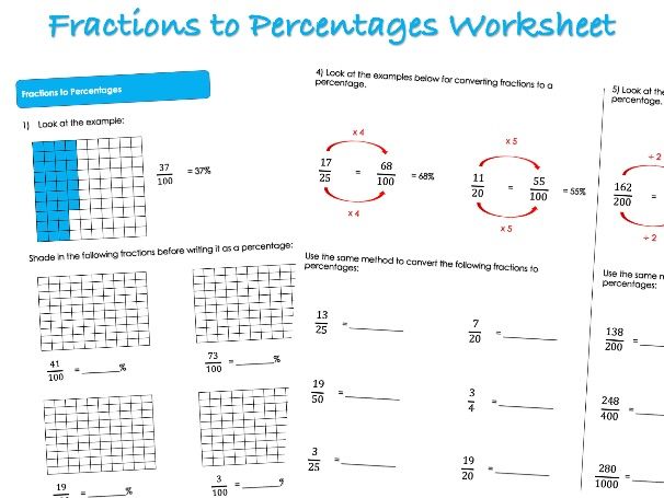 FDP Worksheet - Fractions to Percentages