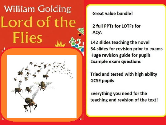 BUNDLE - Lord of the Flies 146 SLIDE high ability full scheme of work, 32 SLIDE revision PPT,  FULL BESPOKE revision guide and example exam questions