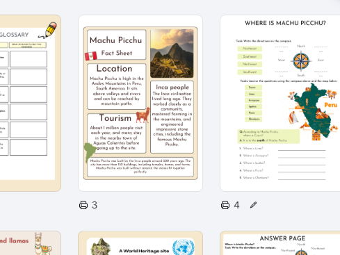 Machu Picchu work booklet