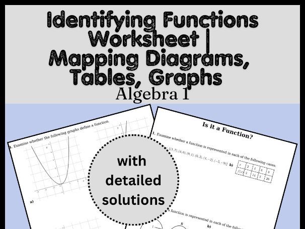 Identifying Functions Worksheet | Mapping Diagrams, Tables, Graphs | Algebra 1