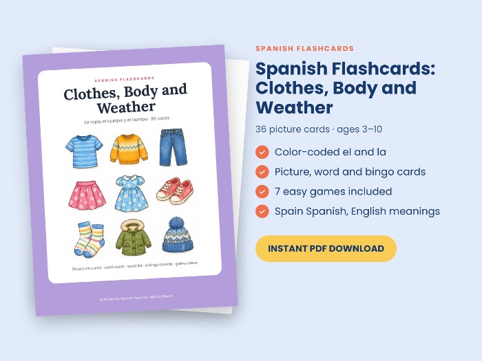 Spanish Flashcards: Clothes, Body and Weather (la ropa, el cuerpo y el tiempo)