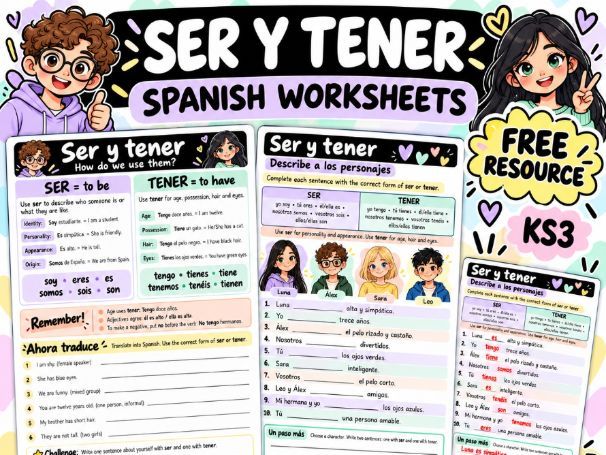 FREE Spanish Ser and Tener Worksheets | KS3 Grammar & Translation