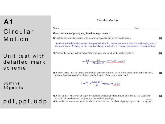 IB physics: A.2 - Circular Motion. Unit Test.