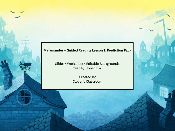 Malamander Guided Reading Lesson – Prediction Pack (Slides, Worksheet & Backgrounds)