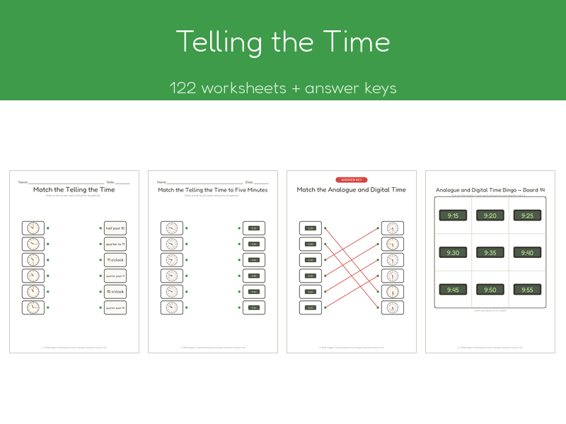 Telling the Time | 122 No-Prep Worksheets + Answer Keys | Ages 5-7