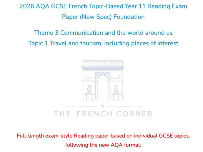 2026 AQA GCSE French Topic-Based Reading Exam Paper 3.1 – Foundation Tier
