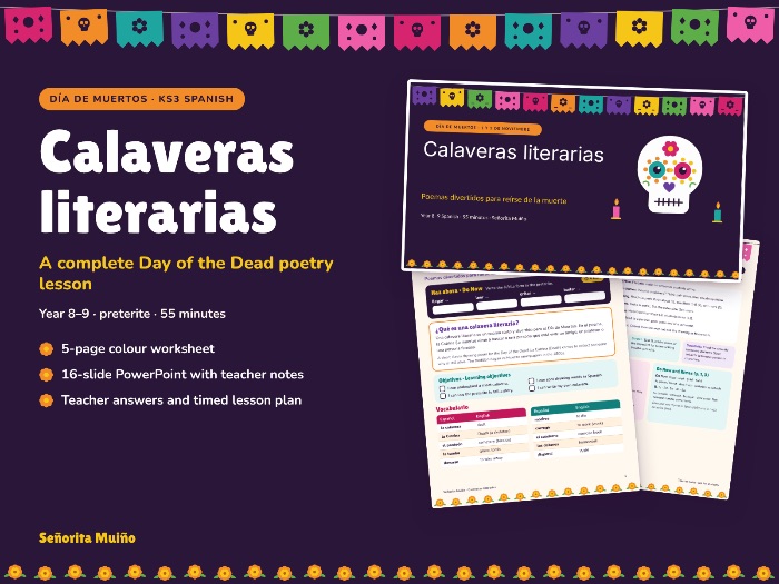 Day of the Dead Spanish Lesson: Calaveras Literarias Poetry (KS3, Year 8–9)