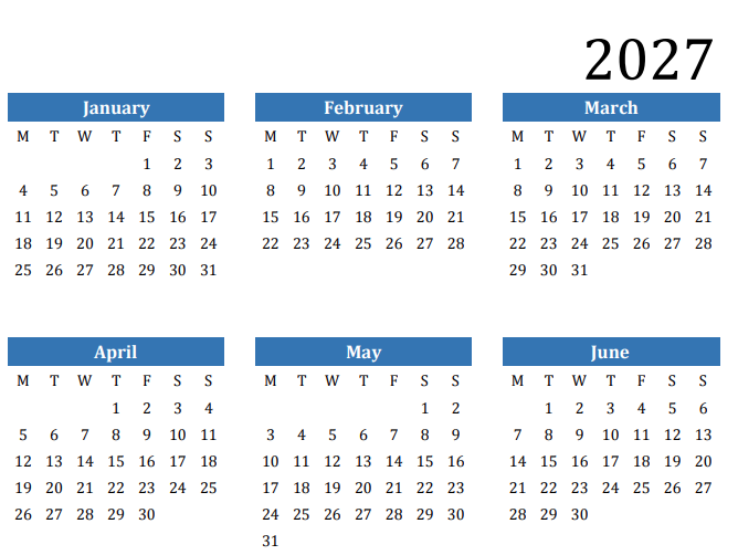 One page academic calendar 2026-7