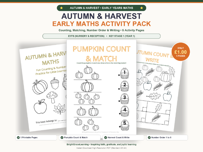Autumn & Harvest Early Maths Activity Pack | EYFS KS1 Counting Book