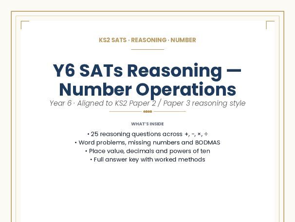 KS2 SATs · REASONING · NUMBER Y6 SATs Reasoning — Number Operations