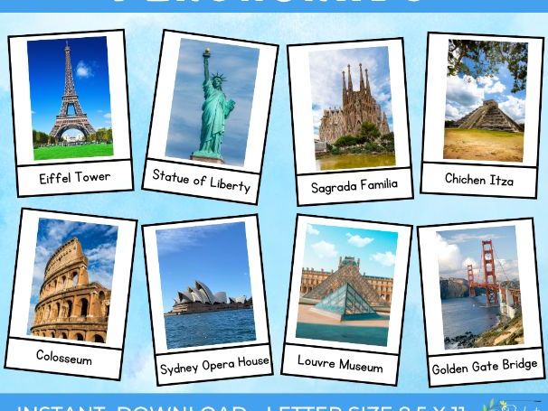 Famous Landmarks Flashcards | World Iconic Landmarks Vocabulary & Geography Learning Cards