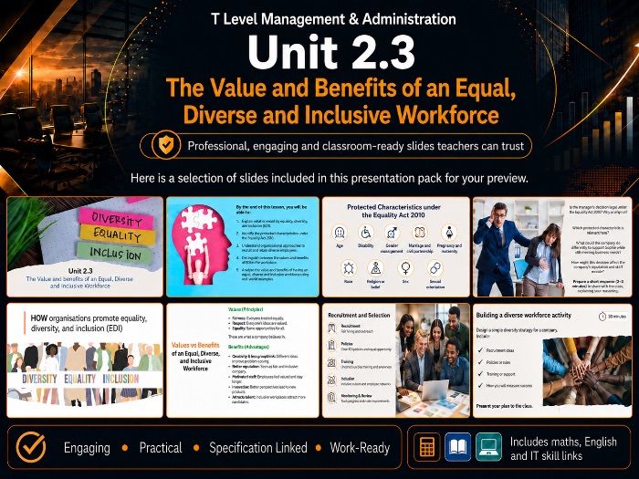 Unit 2.3 Equal, Diverse and Inclusive workforce - T Level - Management & Administration