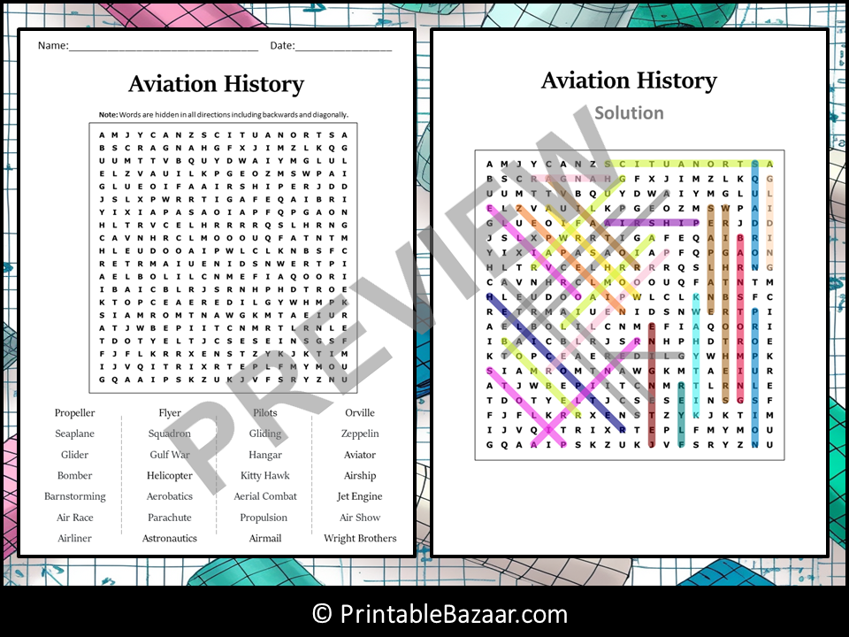 Aviation History Word Search Puzzle Worksheet Activity | Teaching Resources
