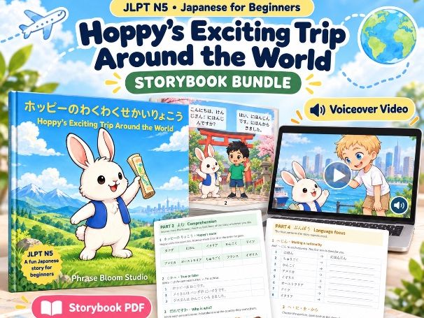 JLPT N5 Japanese Reading Bundle | Storybook, Workbook & Voiceover Video