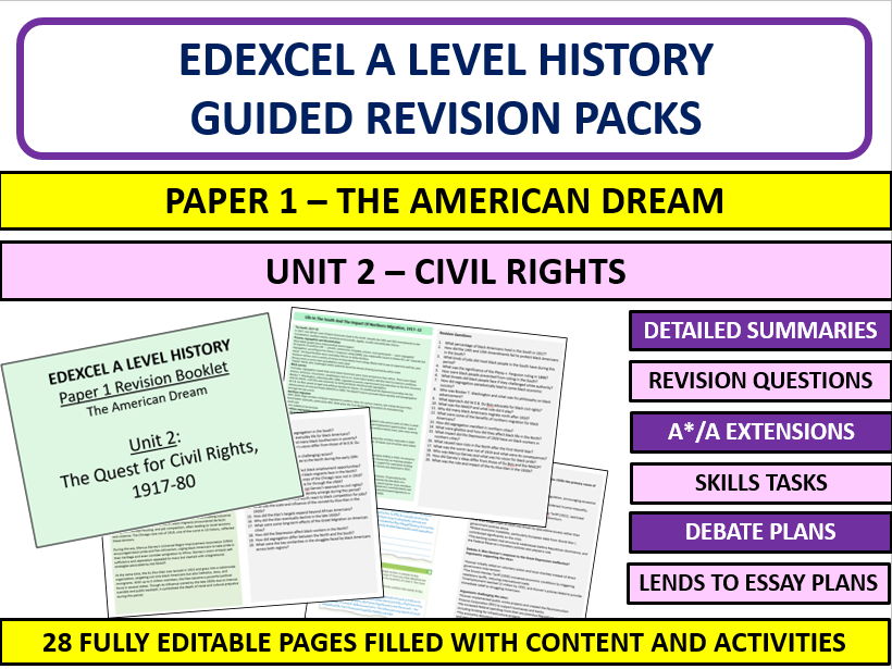 A Level History Edexcel The American Dream Unit 2 Revision Pack – The Quest for Civil Rights