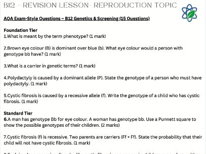 B12/L8 - Revision Lesson/ Exam Style Questions With Answers / GCSE / AQA/ Combined Science
