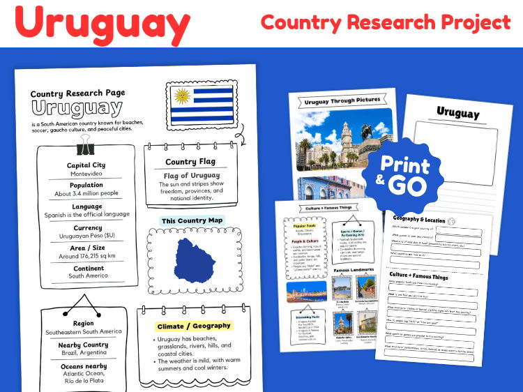 Uruguay Country Research Project | Geography & Culture Worksheets