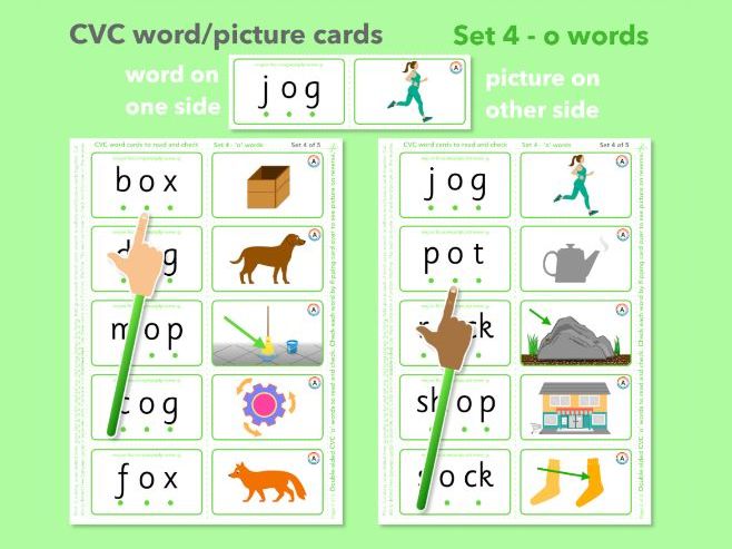 CVC 'o' word/picture cards - Double-sided (Set 4 of 5)