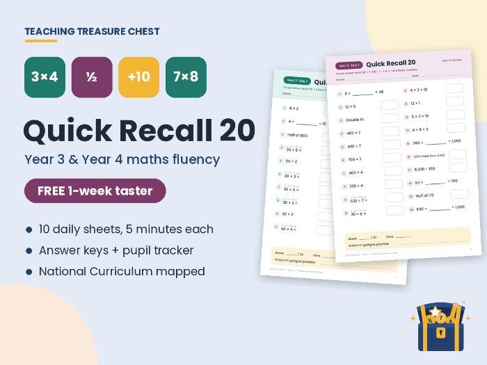 FREE Year 3 & 4 Maths Starters: One Week of Times Tables and Number Facts