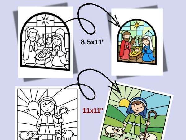 Nativity Coloring pages, stained glass Christmas