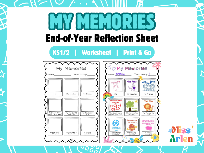 My Memories End of Year Reflection Activity Worksheet, KS1 & KS2 Pupil Report Page, Summer Transiti