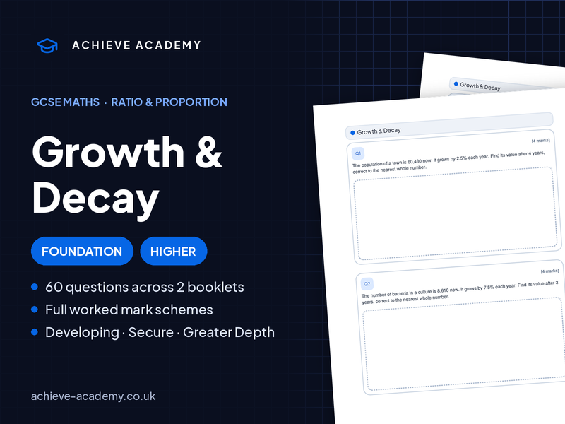 Growth & Decay GCSE Maths Booklets | Foundation & Higher + Mark Schemes