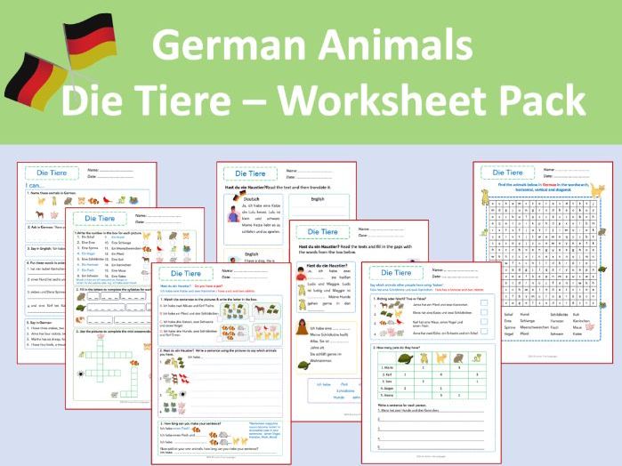 German Animals Worksheet Pack