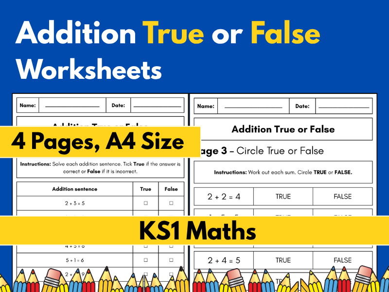 Addition True or False Worksheets | KS1 Maths | Addition Within 10