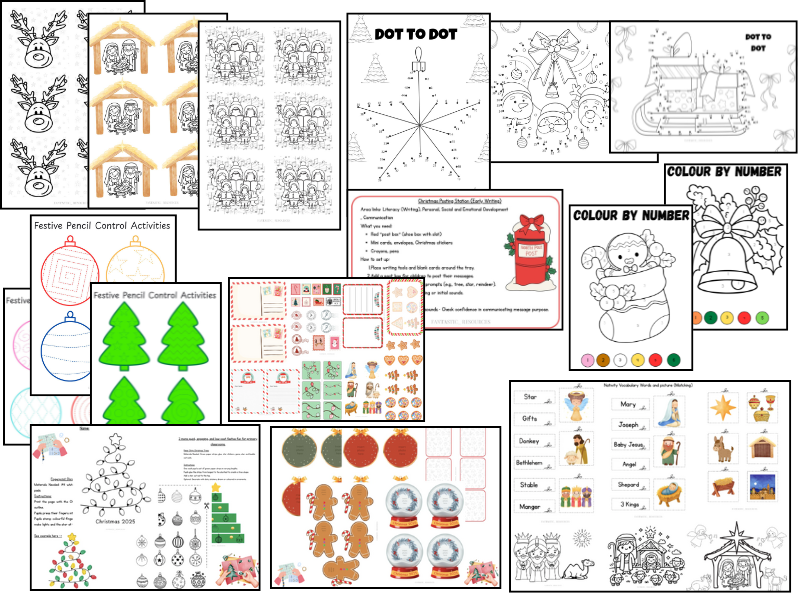 KS1 Christmas Activities MEGA Bundle | EYFS–KS1 Nativity, Crafts, Cards, Fine Motor, Colour-by-Number, Dot-to-Dot & Tuff Tray Pack