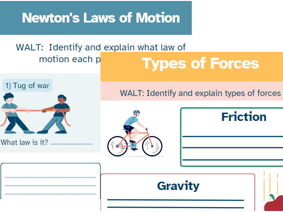 Forces and Motions Worksheets| Newtons Laws & types of Forces | Primary Science