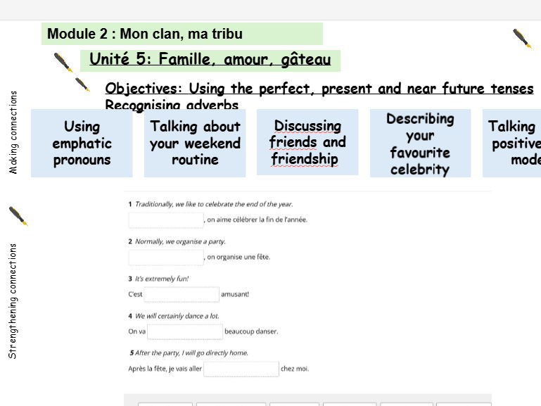New French AQA Higher GCSE Module 2  Mon clan, ma tribu Unit 5 Famille , Amour, Gâteau