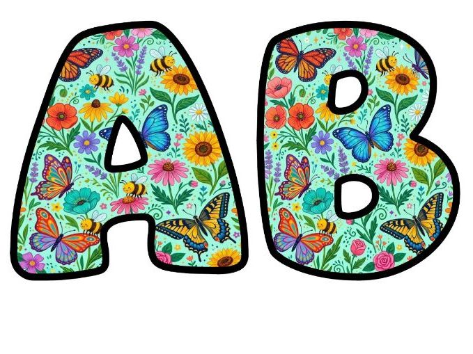 Mint Butterfly Garden Bubble Letters | Botanical Bulletin Board Letters | Classroom Display Pack