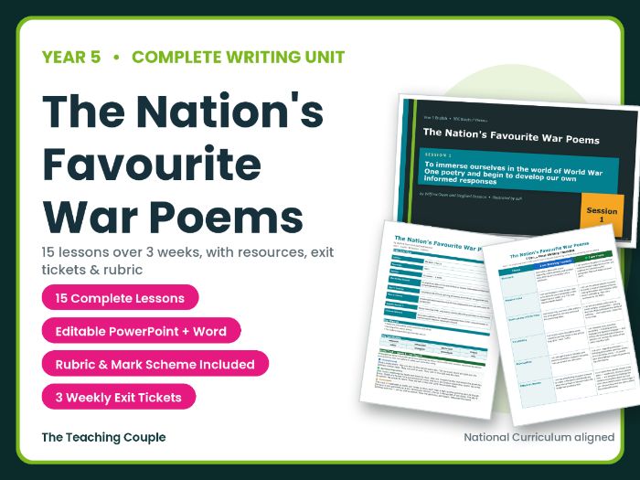 The Nation's Favourite Poems: War Poetry of Owen and Sassoon | Year 5 English Unit | 15 lessons