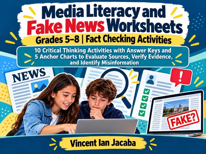 Media Literacy & Fake News Worksheets | Grades 5–8 Fact-Checking Activities