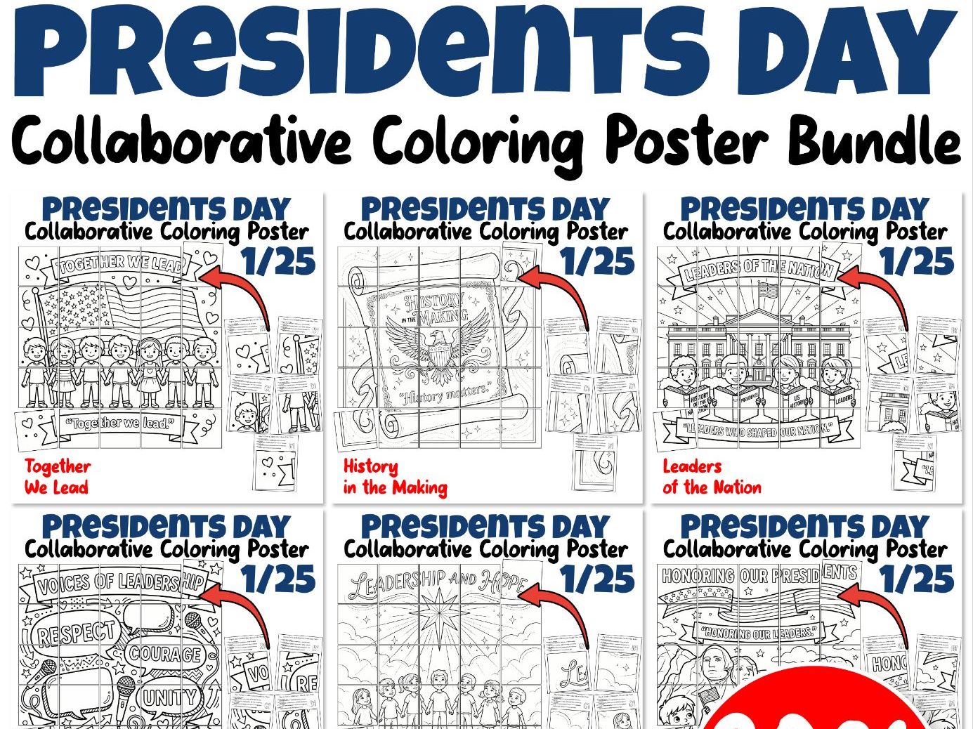 Presidents Day Collaborative Coloring Posters Bundle | Leadership & History