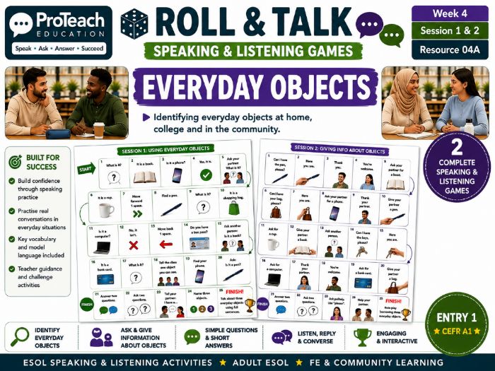 ESOL Entry 1 Speaking & Listening Games | Roll & Talk | Week 4 – Everyday Objects