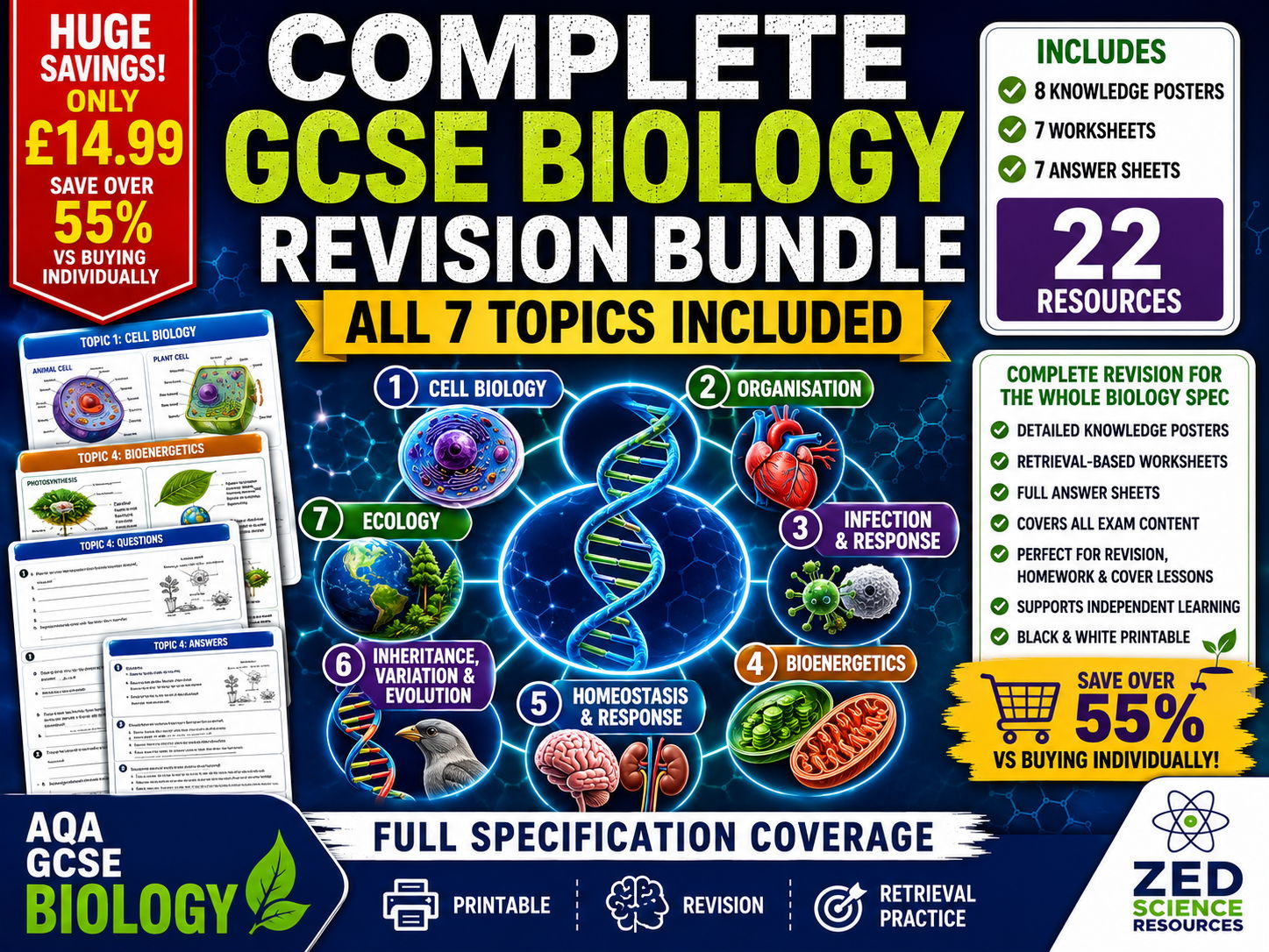 AQA GCSE Biology Complete Revision Bundle | Posters, Worksheets & Answers