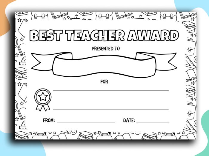 Best Teacher Award Colouring Page | Teacher Appreciation Printable Certificate