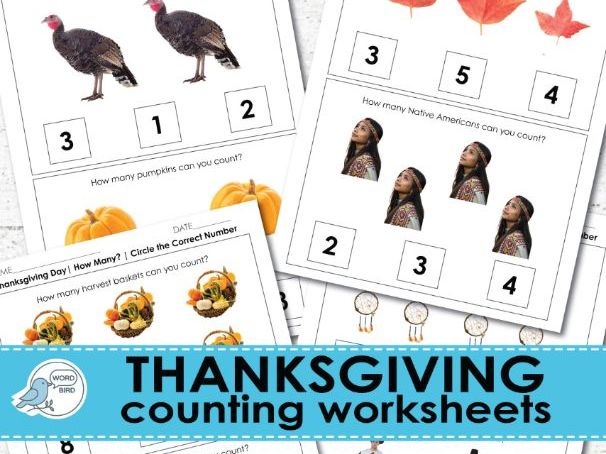 Thanksgiving Counting Worksheets Real Photos Preschool and Special Education
