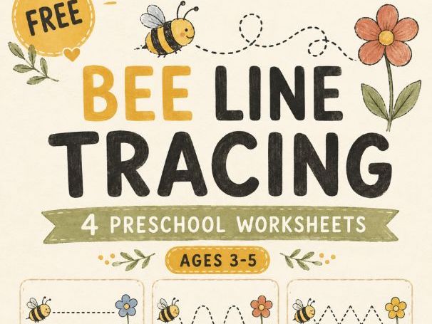 Free Bee Line Tracing Worksheets | Preschool Fine Motor Skills | Ages 3-5