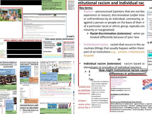 AQA GCSE Sociology: Education - Ethnic differences in educational achievement BUNDLE