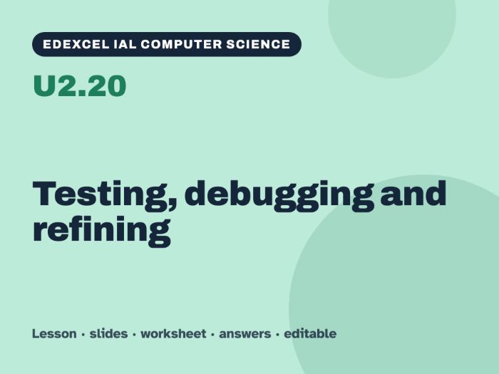 Edexcel IAL Computer Science – U2.20 Testing, debugging and refining – Lesson & Worksheet