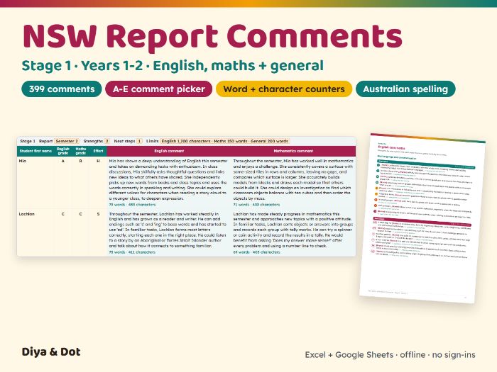 NSW Stage 1 Report Comments Years 1-2