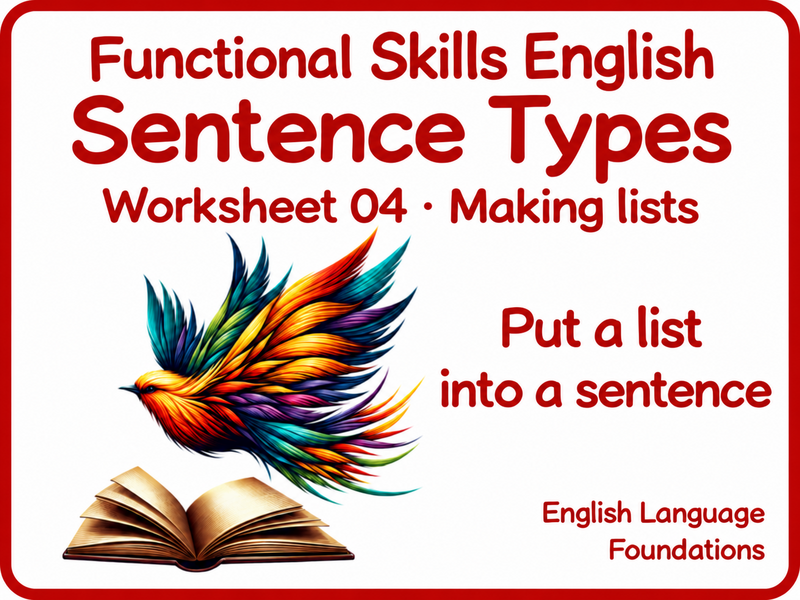 Lists and Commas in Sentences | Functional Skills English Worksheet Pack
